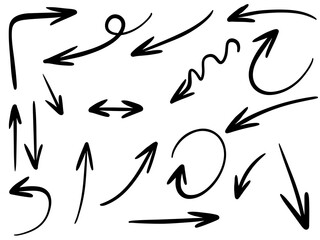 Fototapeta premium hand drawn arrow icon set isolated on white background. Doodle vector illustration.
