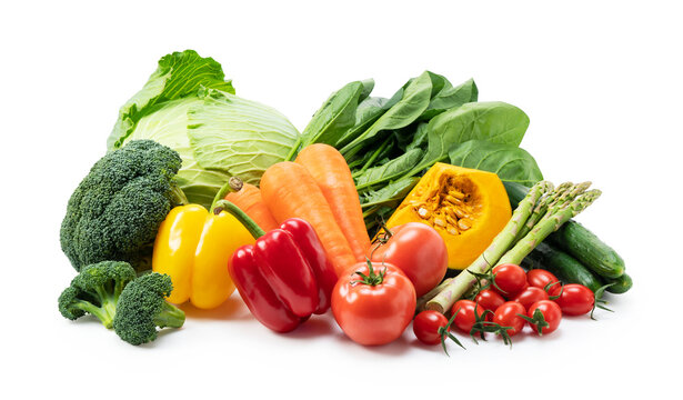 A collection of various vegetables placed on a white background