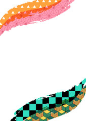 市松・亀甲・鱗・麻の葉和柄白背景素材