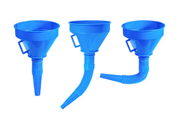 Blue plastic funnel isolated on a white background with clipping path