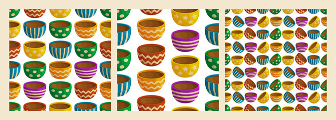 Fototapeta na wymiar Set of seamless patterns with mugs.
