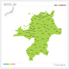福岡県の地図・Fukuoka・市町村名（市町村・区分け）
