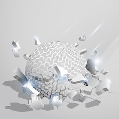 ball, orb with pattern of mazes crashed into the ground at high speed and breaks into shards, cracks. Inflicting heavy damage. Vector