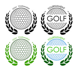 symbols sport ball for golf on white background with winner laurel wreath. Golf competition. Isolated vector