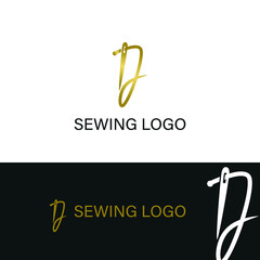 elegant Initial J letter typography with needle for sewing, hand made, fashion business logo