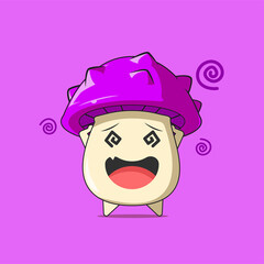 a poison mushroom character feeling dizzy isolated on purple background. a poison mushroom character emoticon illustration