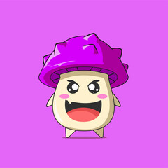 a poison mushroom character smiling isolated on purple background. a poison mushroom character emoticon illustration