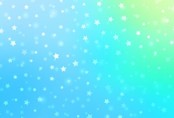 Light Blue, Green vector pattern with christmas snowflakes, stars.