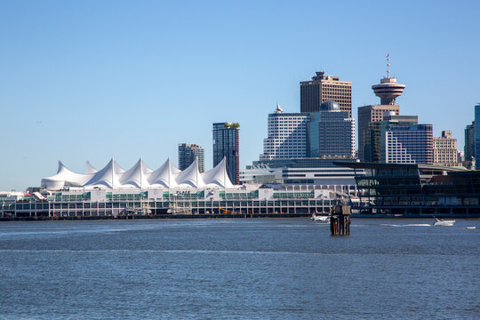 Vancouver Canada skyline with tall buildings and ocean front