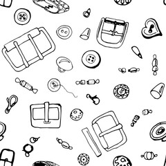Simple seamless fashion pattern with accessories for bags and jewelry. buckles, buttons, caps and clasps. This vector is suitable for packaging, wallpaper, fabric design, handmade and atelier