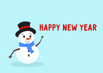 Merry Christmas and happy new year 2021 greeting card with cute Snowman