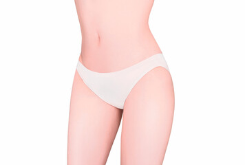 Skin and shape of a woman wearing  underwear on a white background. Health and beauty concepts