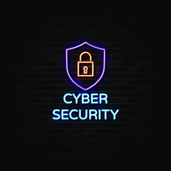 Cyber Security Neon Signs Vector. Design Template Neon Style