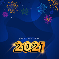2021 happy new year background with golden number and fireworks party