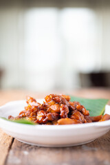 Sweet Pork Condiment (Thai name is muu waan) Thai streaky pork menu with coconut or palm sugar and black sauce