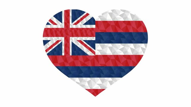 Hawaii US state flag in form of beating heart low poly style animated video suitable as a site element