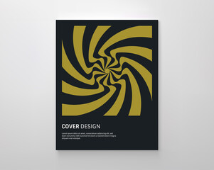 Cover design template. Black and yellow pattern with optical illusion. Applicable for placards, banners, book covers, brochures, planners or notebooks. 3d vector illustration.