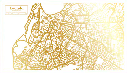 Luanda Angola City Map in Retro Style in Golden Color. Outline Map.