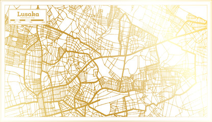 Fototapeta na wymiar Lusaka Zambia City Map in Retro Style in Golden Color. Outline Map.