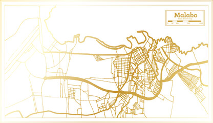 Malabo Equatorial Guinea City Map in Retro Style in Golden Color. Outline Map.