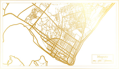 Maputo Mozambique City Map in Retro Style in Golden Color. Outline Map.
