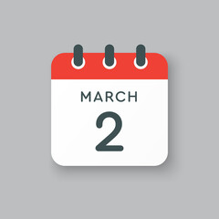 Icon day date 2 March, template calendar page