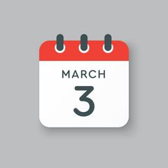 Icon day date 3 March, template calendar page