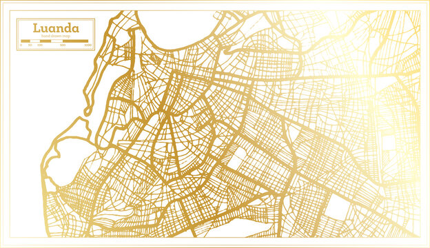 Luanda Angola City Map in Retro Style in Golden Color. Outline Map.