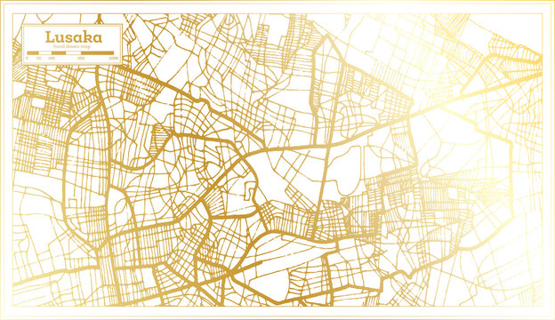 Lusaka Zambia City Map in Retro Style in Golden Color. Outline Map.