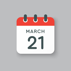 Icon day date 21 March, template calendar page