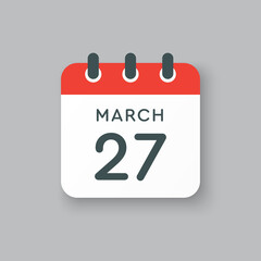 Icon day date 27 March, template calendar page