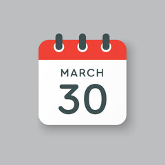 Icon day date 30 March, template calendar page