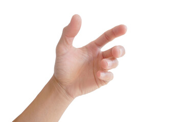 Hand gestures are showing grasping or holding something on a white background.