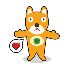 mascot dog with four leaf clover in flat design illustration vector