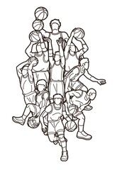 Basketball Team player dunking dripping ball action graphic vector