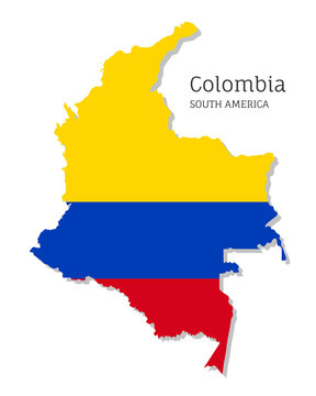 Map of Colombia with national flag. Highly detailed editable Colombian map, South America country territory borders. Political or geographical design vector illustration on white background