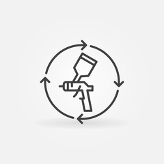 Paint Spray Gun inside Arrows vector concept icon or sign in outline style
