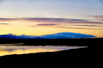 Obraz premium Beautiful mountain landscape at Polar Urals colorful painting