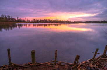 Willen Lake at sunrise in Milton Keynes, England