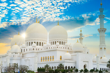 Fototapeta na wymiar Domes of Grand Mosque in Abu Dhabi