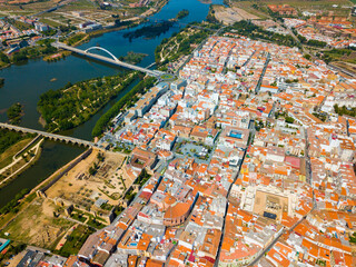 Fototapeta premium Modern urban landscape of Merida city, panoramic view from drone