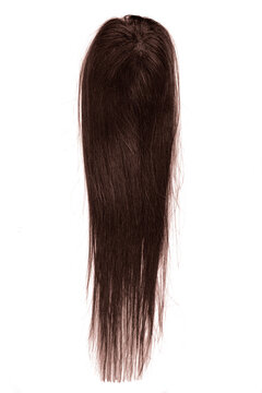 A Very Dark Brown Long Straight Wig Or Hair Topper Set Against A