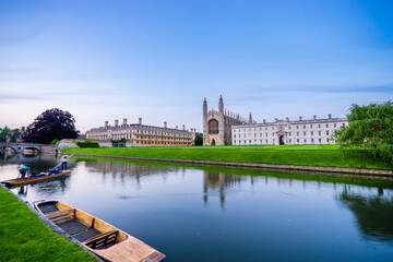 City of Cambridge in England. View of the architecture near river cam