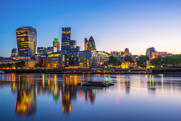 Financial district of London seen at dawn