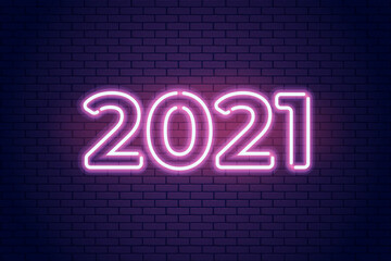 Neon sign text banner 2021. Vector illustrator