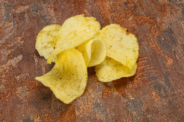 Natural potato salted chips heap
