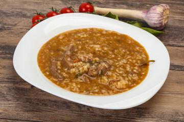Caucasian Kharcho soup with beef meat