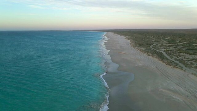 Nobody on Beautiful Australia Coast Beach at Sunset, Aerial Drone View