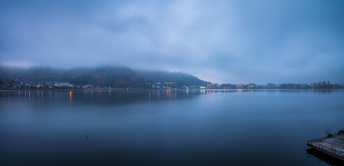 Lake Kawaguchi at dawn in Kawaguchiko. Japan