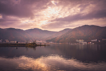 Naklejka na ściany i meble Lake Kawaguchi in Kawaguchiko. Japan